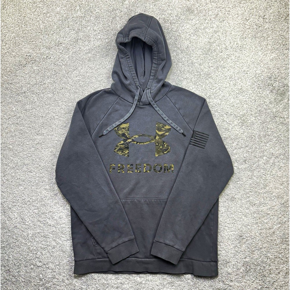 Under Armour Freedom Logo Hoodie Men's Large Gray Camo US Flag Pullover